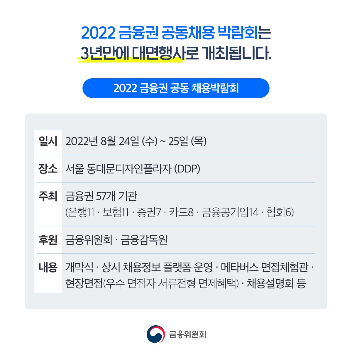 2022 금융권 공동채용 박람회 홈페이지 오픈